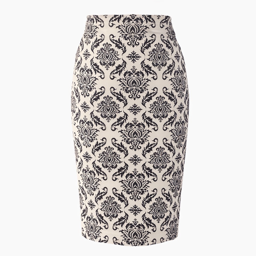Classic Black & Cream Damask Pencil Skirt